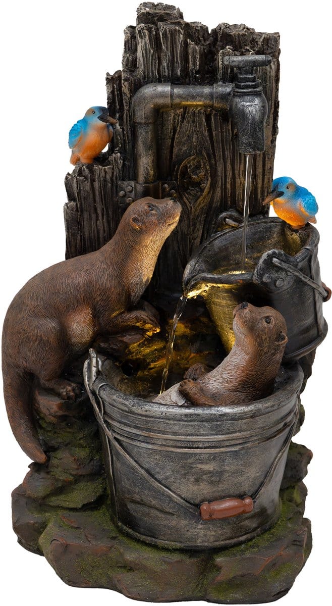 Otter oasis elektrisch waterornament - grijs - 62cm - warmwitte led
