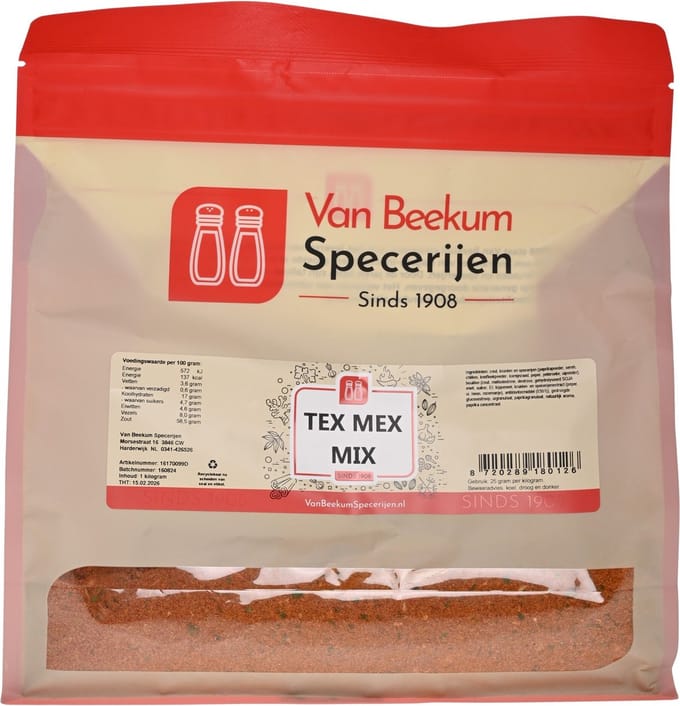 Van Beekum Specerijen - Tex Mex Mix - 1 KG (hersluitbare stazak)