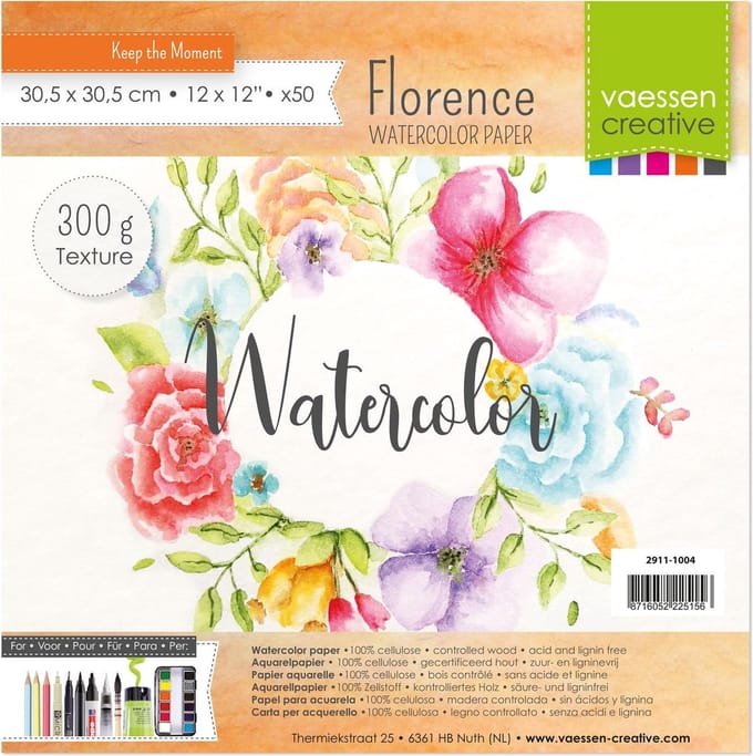 Aquarelpapier - Off White - 30,5x30,5cm - 300 grams - Lichte Structuur - Texture - Florence - 50 vellen