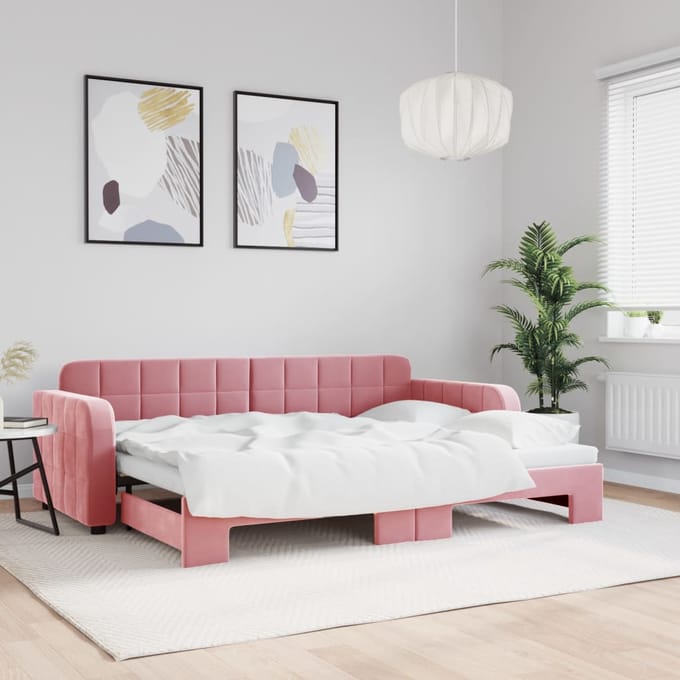 vidaXL - Slaapbank - met - onderschuifbed - 80x200 - cm - fluweel - roze