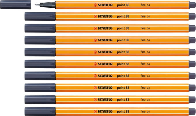 STABILO point 88 - Premium Fineliner - Fine 0,4 mm – Payne's Grijs Blauw – Doos 10 stuks