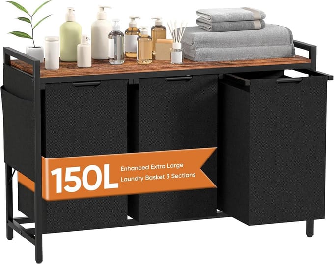 Grote Wasmand met 3 Vakken, Plank en Zijvakken - 150L