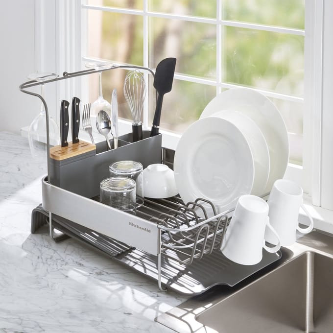 Afdruiprek, Afwasrek, Uitklapbaar, 61 x 52 x 35.5 cm, RVS, Grijs - KitchenAid