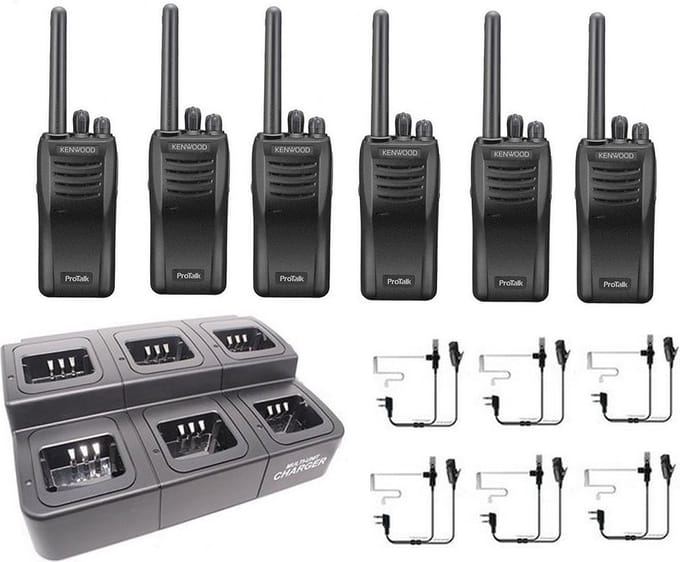 Kenwood TK3501 PMR446 portofoons set met headsets en multilader