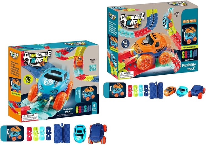 Kinder Racebaan - Speelgoed Auto Circuit - Creatief Bouwen - LED Verlichte Baan - 37 x 23 x 6 cm
