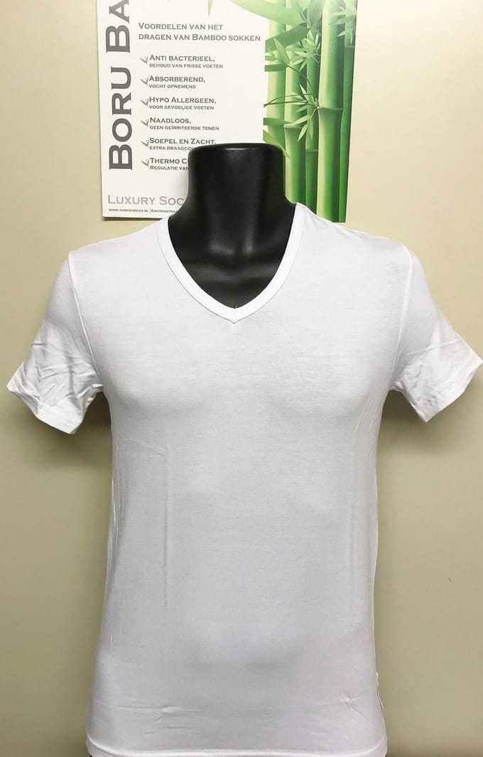 Bamboe heren t-shirt met v-hals – White – XXXL