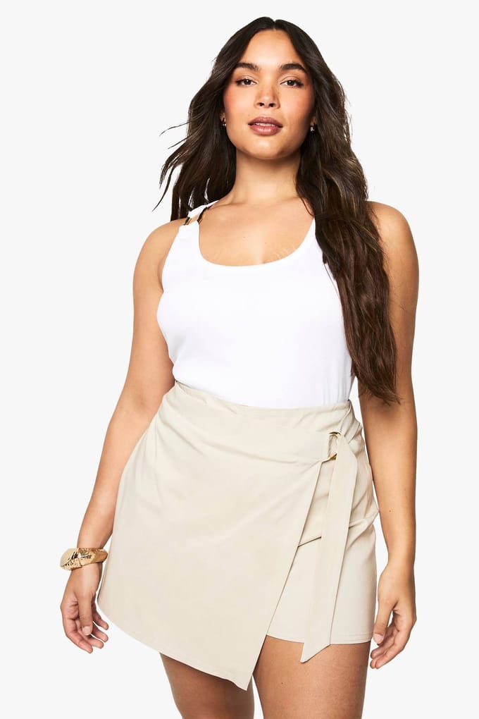 boohoo Dames Plus Wrap Gesp Skort | Steen | Maat: 48