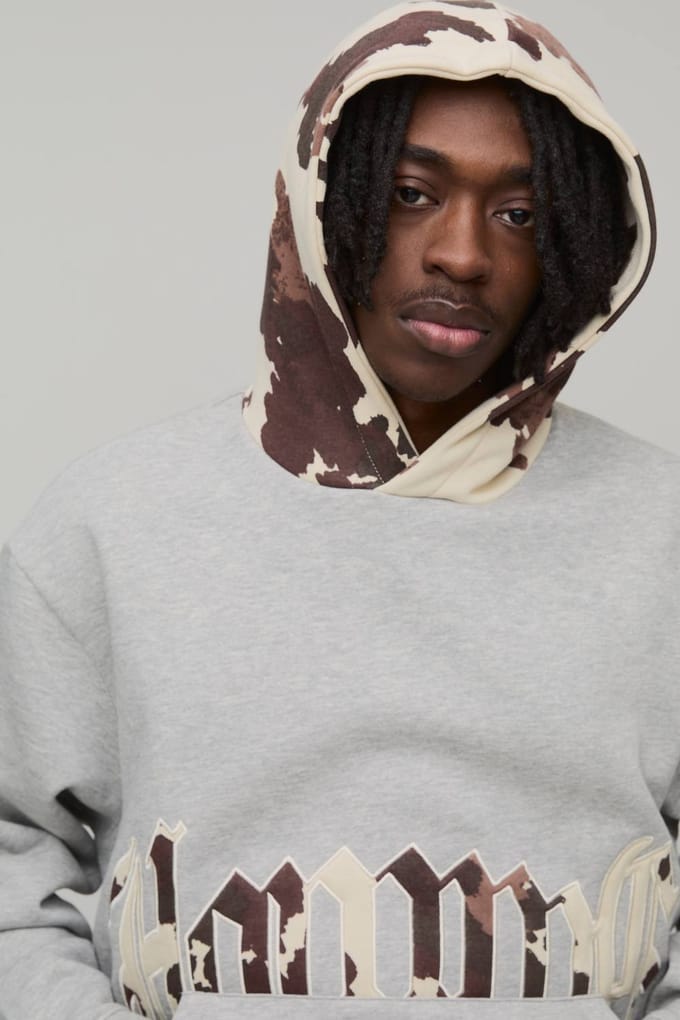 Oversized Applicatie Koeienprint Hoodie | Grey Marl | Size Medium