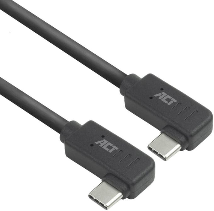 ACT USB 3.0 10Gbps 60W USB Type-C (haaks links/rechts) naar USB Type-C (haaks links/rechts) kabel, 1 meter AC7487
