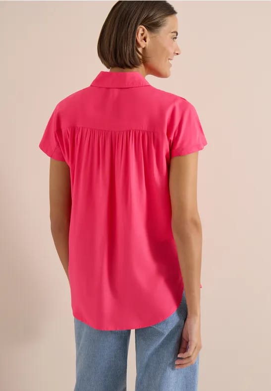 Basic blouse met overhemdkraag in effen kleur