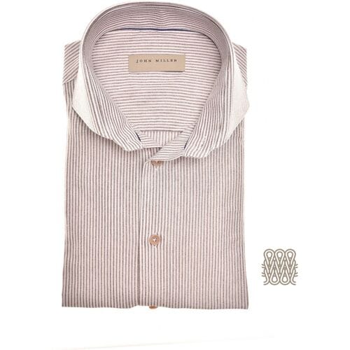 John Miller Overhemd Slim Allover Stripe Cutaway Collar Tricot Licht Bruin / male