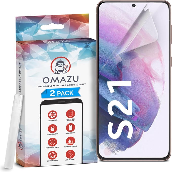 Samsung Galaxy S21 OMAZU 3D Flex TPU Screenprotector, 2 Pack (100% vingerafdruk scanner compatible) met kras herstellende coating