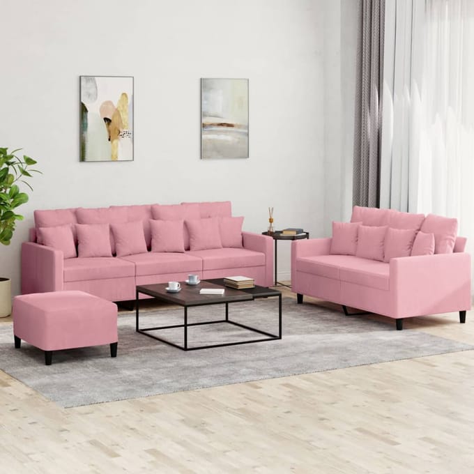 vidaXL - 3-delige - Loungeset - met - kussens - fluweel - roze