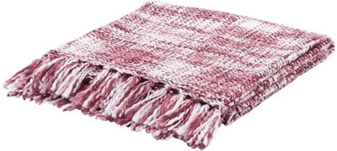 Zachte plaid met geweven patroon wit roos bordeaux 170x130cm