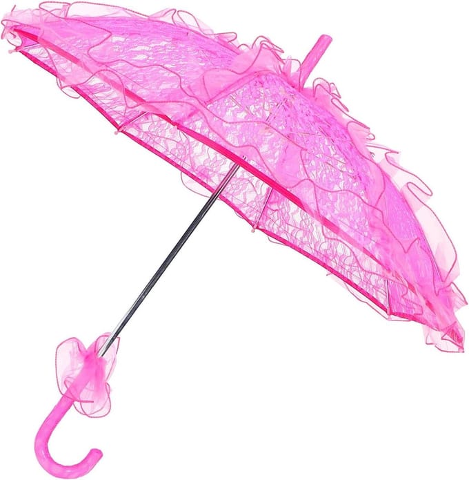Allecta - Roze Kant Parasol voor Bruiloft - Opvouwbaar - Unieke Bruid Accessoire - Rode Roos Patroon