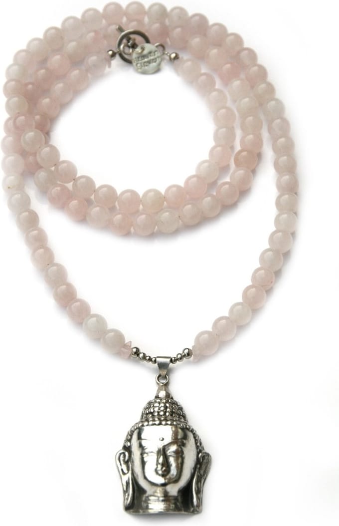 Heaven Eleven - dames - ketting - rozequartz - 925 - zilver - grote - buddha - 80cm
