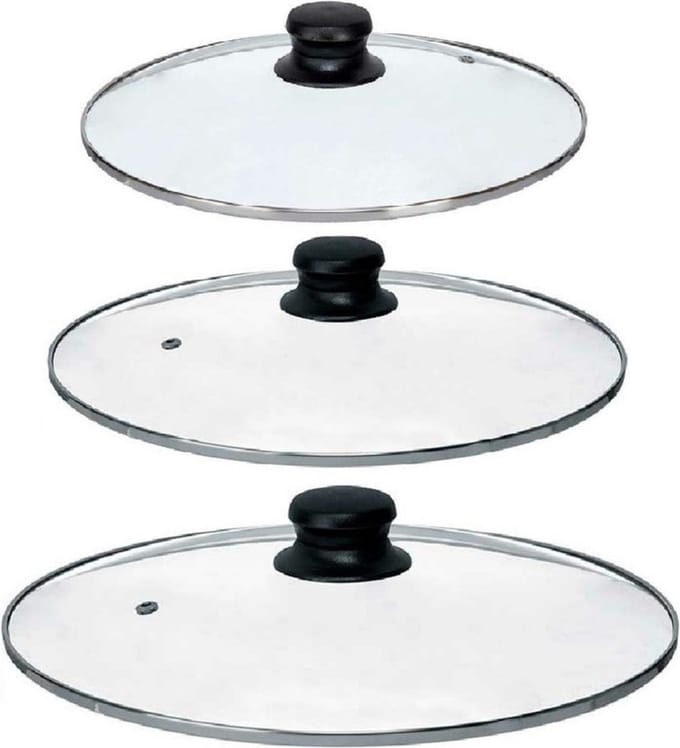 Kinvara Universele pannendeksel set - 3x stuks - Dia 30/28/26 cm - glas - stoomgaatje