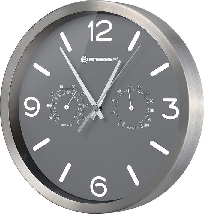 Bresser Wandklok -  Mytime Aluminium  - Antraciet - Ø25 CM