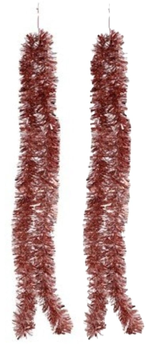 Gerimport Kerstslinger - 2x - rose goud - folie lametta - 180 x 7 cm - kerstboom versiering