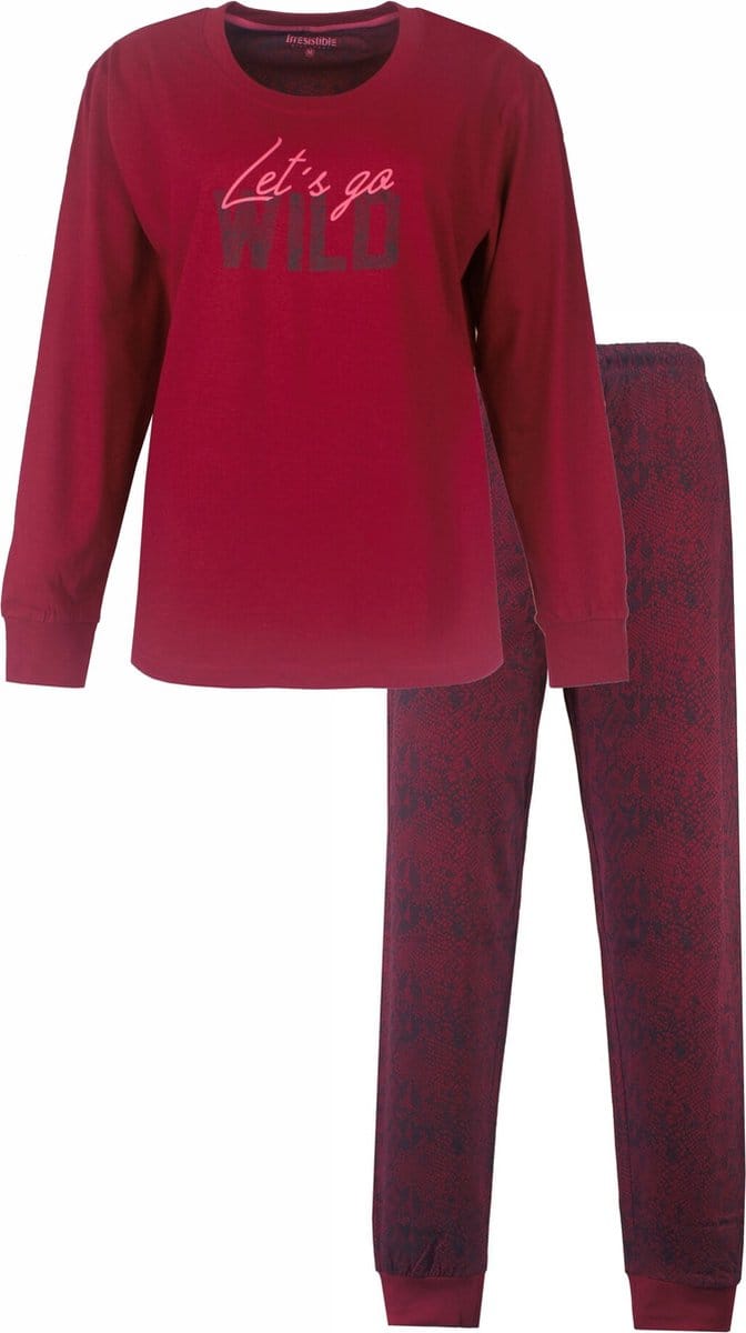 Irresistible Dames Pyjama - Ronde Hals - Bordeaux Rood - Maat S