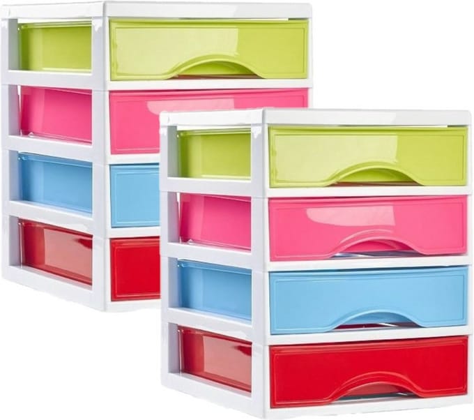 Plasticforte Ladeblokje/bureau organizer 2x lades - multi colour - L18 x B21 x H23 cm - plastic