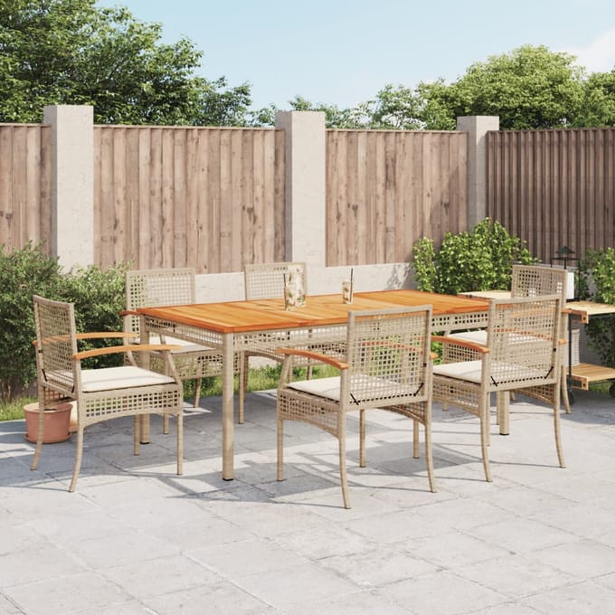 vidaXL - 7-delige - Tuinset - met - kussens - poly - rattan - beige