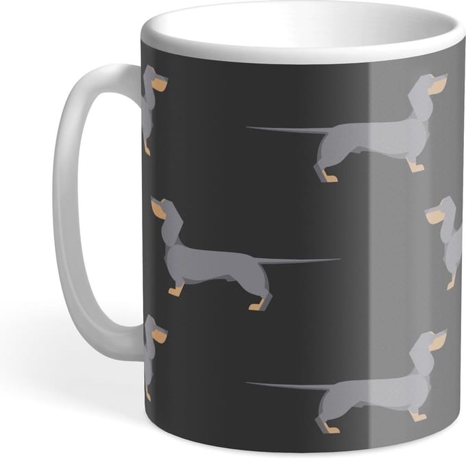 Hound & Herringbone - Blauwe Teckel Designer Mok - Blue and Tan Dachshund Designer Mug