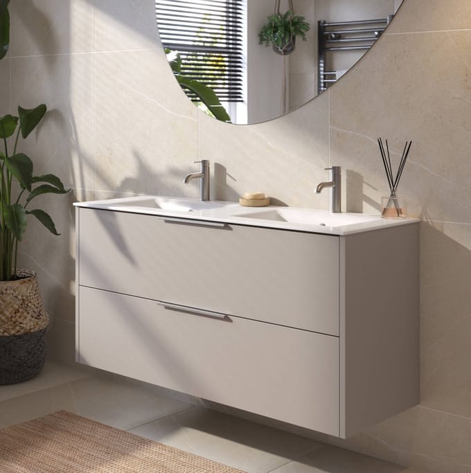 Saqu Lima Badkamermeubel Set - 121x46 cm - Voorgemonteerd - Mat Greige - Wastafelmeubel - Badmeubel