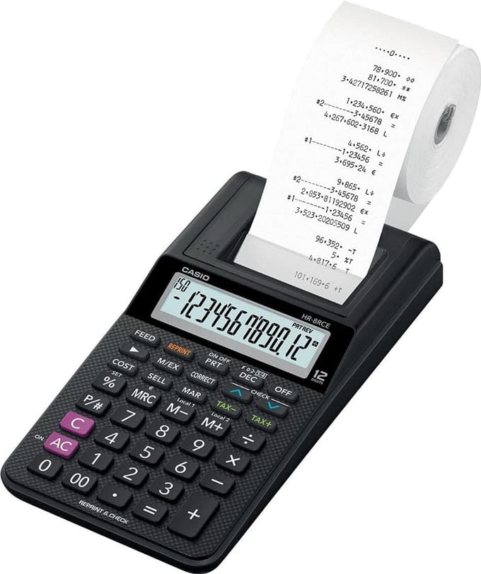 Rekenhulp Printer - Kassabon Printer - Kantoor Werk - 12 Cijfers Display - 24 x 15 cm - Wit