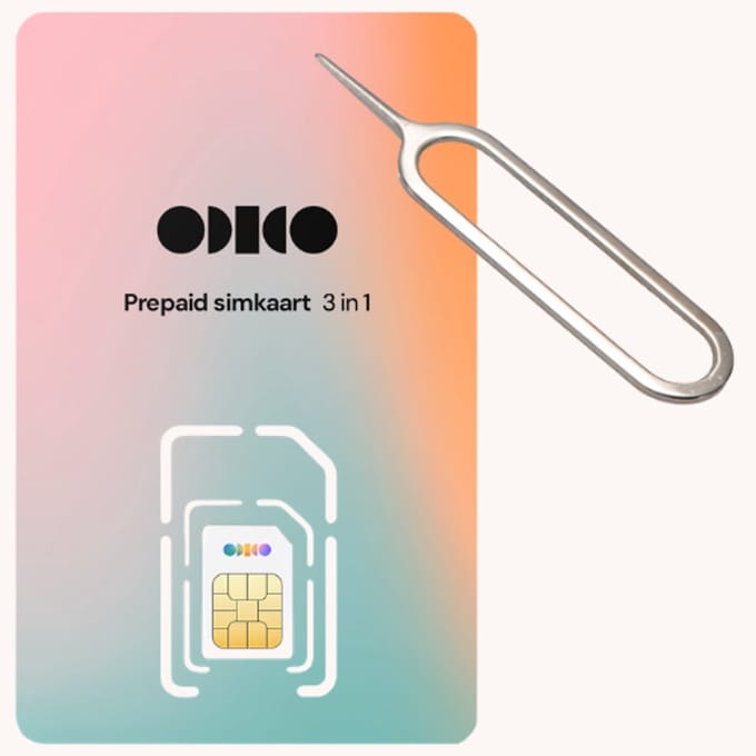 Odido prepaid simkaart met 5,- en handig pinnetje