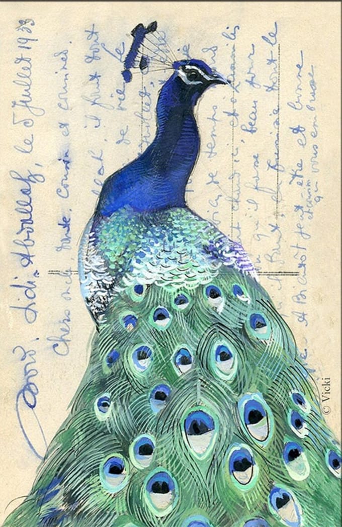 Dubbele kaart met env. Pauw 11,5x17,5cm