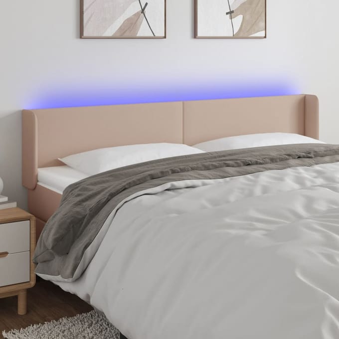 vidaXL - Hoofdbord - LED - 183x16x78/88 - cm - kunstleer - cappuccinokleurig