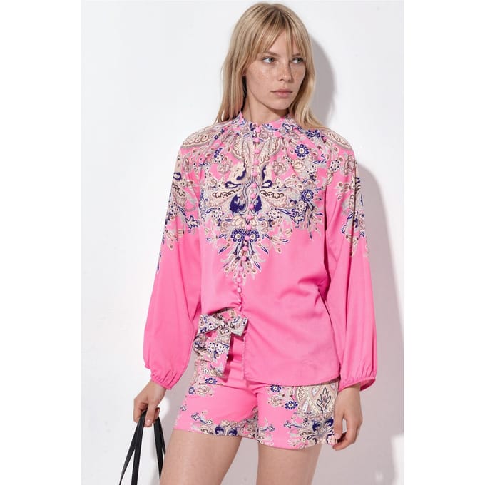 Paisley Woven Jumpsuit Met Strikdetail