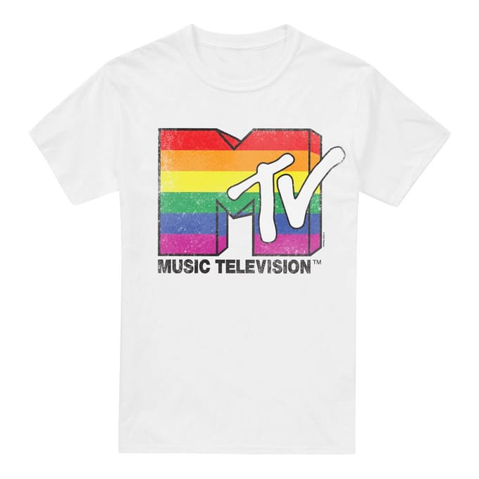 MTV Heren Pride Regenboog Logo T-shirt L wit