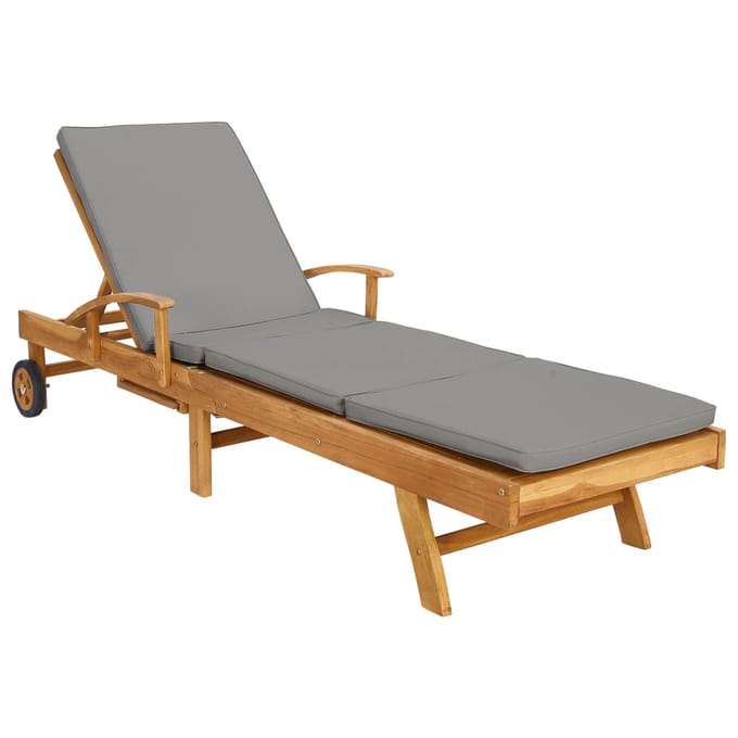 vidaXL - Ligstoel - met - kussen - 100% - Polyester - Solid-Teak
