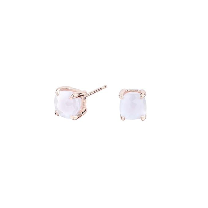 Ardhanarishvara oorbellen – Roséverguld zilver & blauwe chalcedoon
