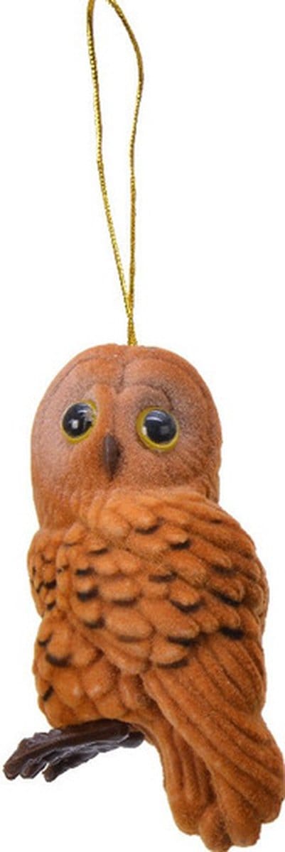 Decoris Kersthanger - uil - bruin - 8 cm - kunststof - kerstversiering - kerstornamenten