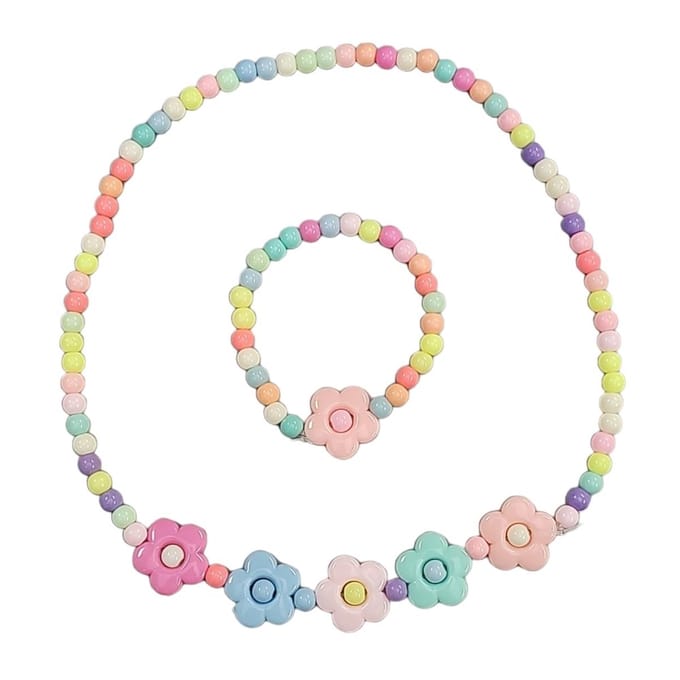 Fako Bijoux® - Kinderketting en Armband - Plastic - Bloemetjes