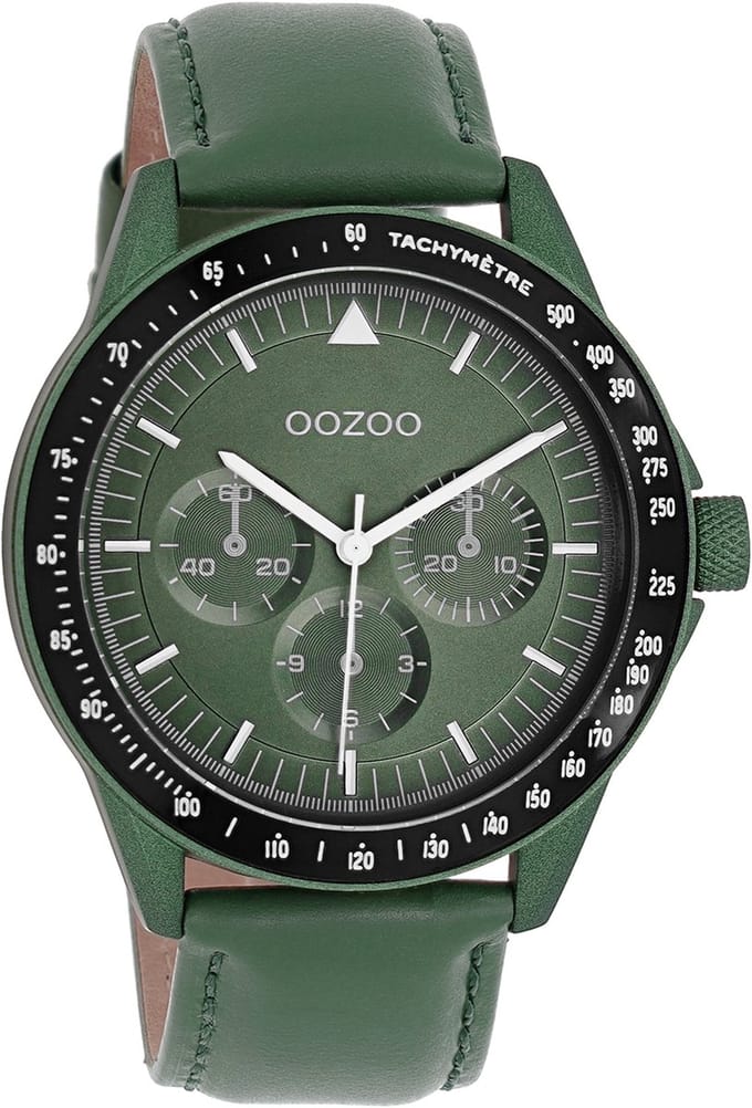 OOZOO Timepieces - Donker groene horloge met groene leren band - C11111
