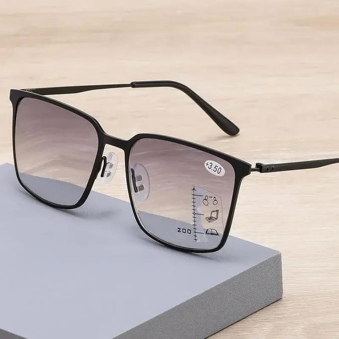 Heren Mode Progressieve Multifocale Bril Luxe Design Vierkant Dichtbij Ver Afgewerkte Leesbril Unisex Dames Dioptrie Brillen 1.0 gray