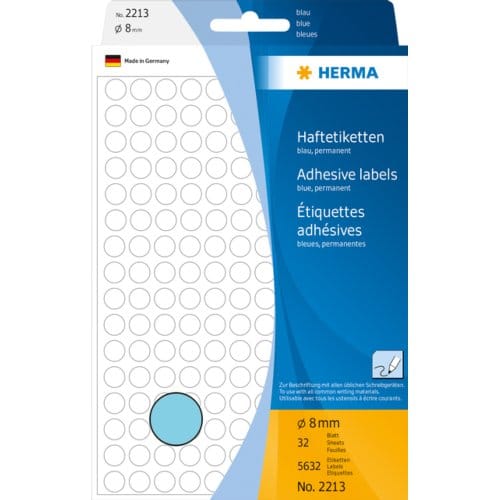HERMA 2213 Multi-purpose labels / colour dots Ø 8 mm round blue permanent adhesion for hand lettering
