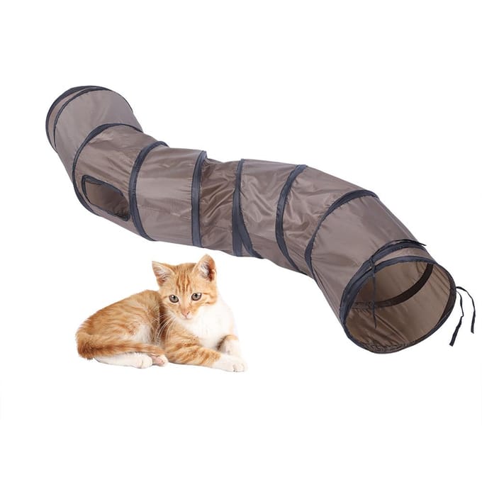 Huisdier Kat Speelgoed S vorm Curve Tunnel met Gaten om te Spelen Oefenen Veilige Structuur Bruin gray