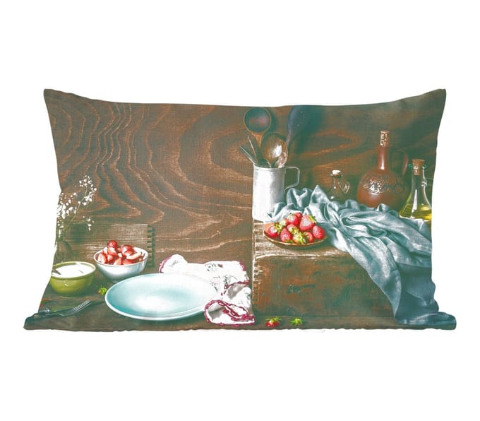 Sierkussens - Kussentjes Woonkamer - 60x40 cm - Rustiek - Fruit - Keukengerei - Aardbei