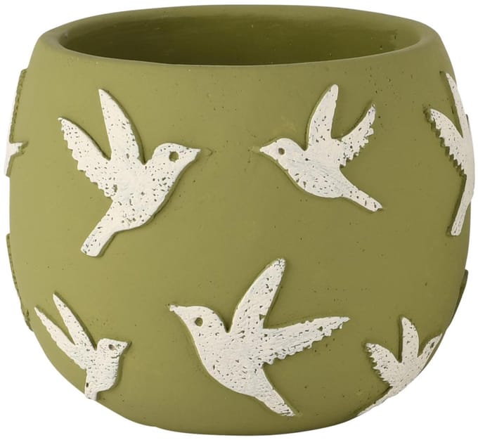 Dekoratief | Bloempot 'Free Birds', groen/wit, cement, 16x16x13cm | A260186