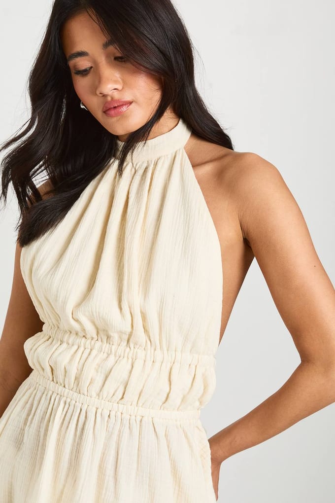 boohoo Dames Kaaslinnen Top Met Gerimpelde Peplum | Ecru | Maat: 34