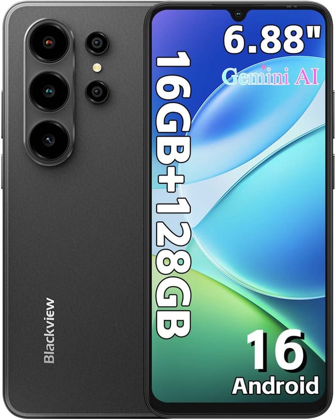 Blackview WAVE 10C Smartphone - Telefoon Dubbele Sim 4G - 6,88" HD+ IPS - 16GB(4+12) RAM - 128GB ROM - 5000 mAh - Android 16 - GPS - Zwart
