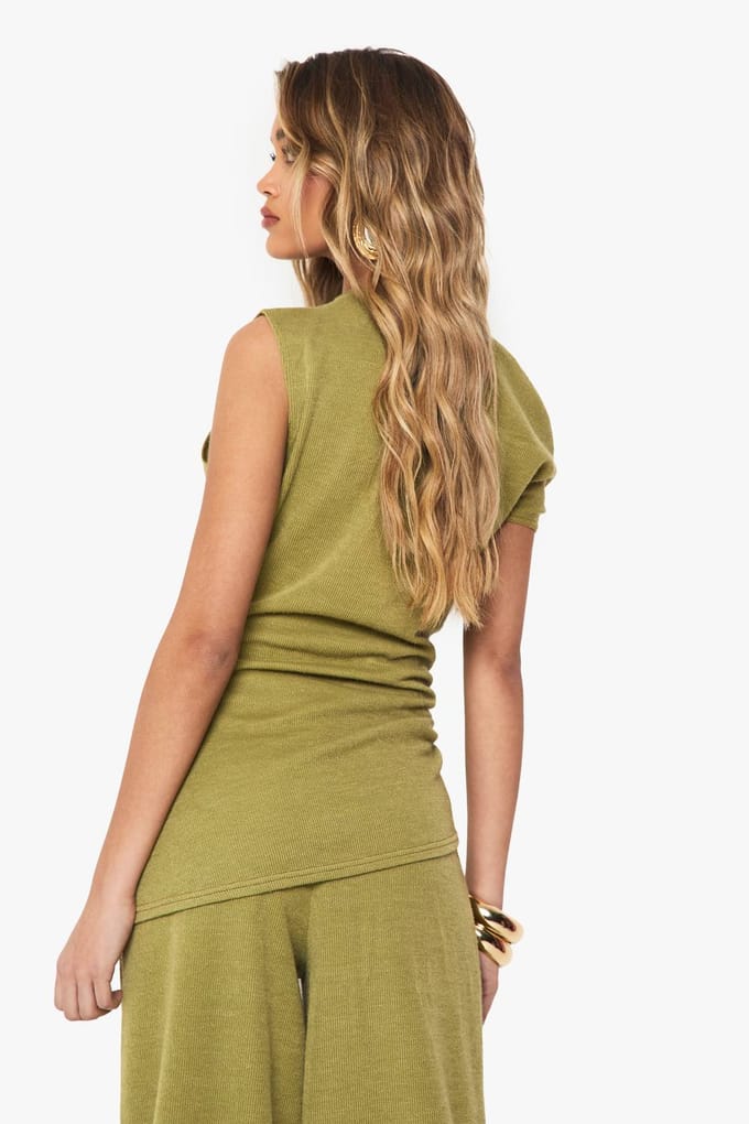 boohoo Dames Getextureerd schoudervrij geraffeld top | Olijf | Maat: 34