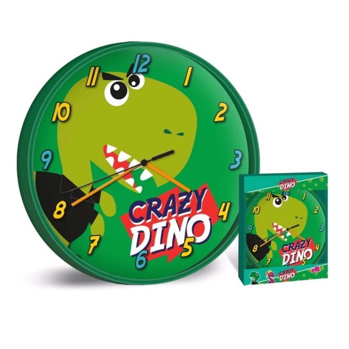 Dinosaurus Wandklok Crazy Dino - ø 24 cm - Groen