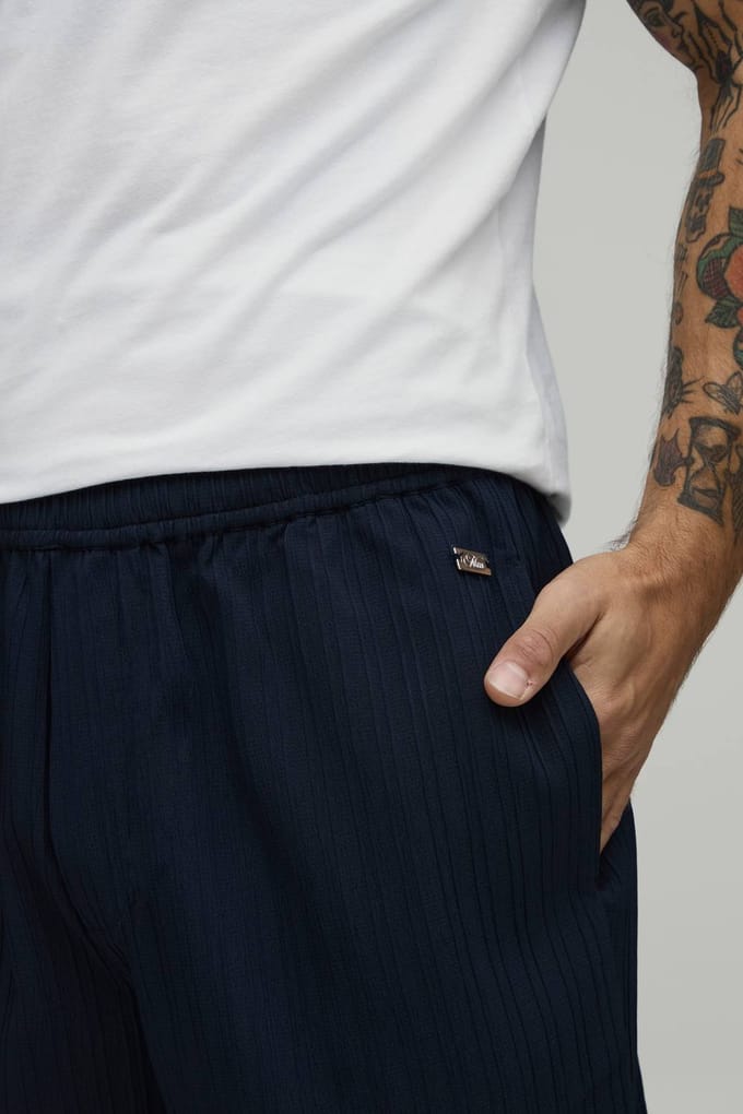 Relaxed Fit Broek Met Onregelmatige Plooitextuur | Navy | Size Small