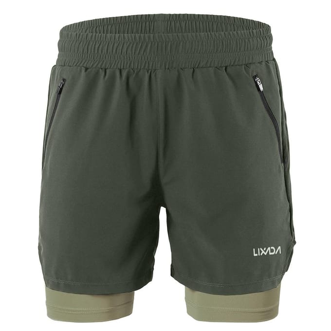 Lixada Heren 2 in 1 hardloopshort Sneldrogend Ademend Actieve trainingsoefening Jogging Marathon M gray
